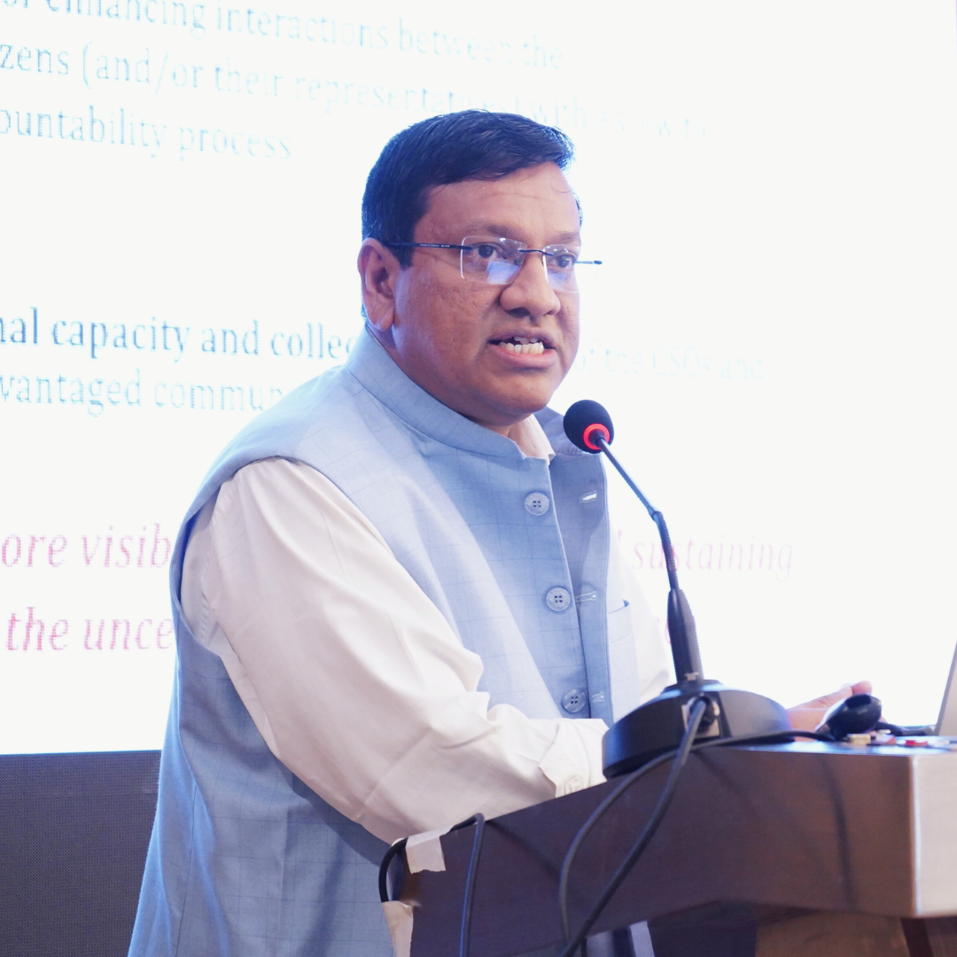 Mr Towfiqul Islam Khan, Additional Director, Research delivering keynote presentation at the launching event of 'Bangladesh Reform Watch'